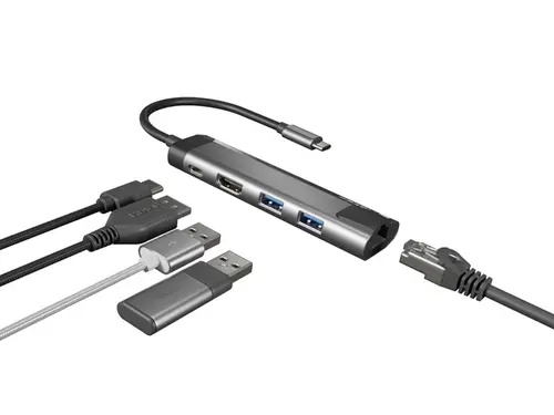 Докинг станция, Natec Fowler Go Multiport Adapter 5 in 1, 2xUSB 3.0 HUB, HDMI 4K, USB-C PD, RJ45 - image 5