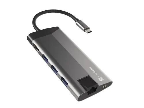 Докинг станция, Natec Fowler Plus Multiport Adapter 8 in 1, USB 3.0 HUB, HDMI 4K, USB-C PD, RJ45, SD, Micro