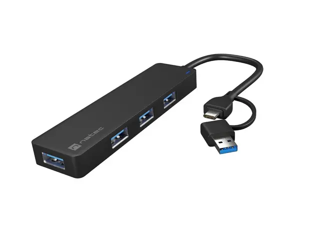 USB hub, Natec Hub Mayfly USB-C 3.0 4 Port + προσαρμογέας USB-A μαύρο