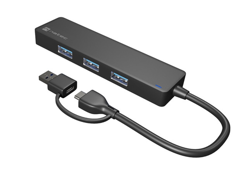 USB хъб, Natec Hub Mayfly USB-C 3.0 4 Port + USB-A Adapter Black - image 1