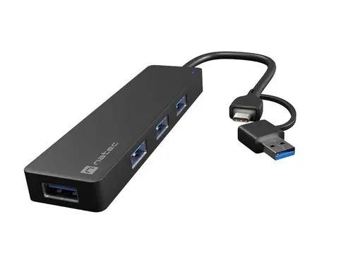 Hub USB, Natec Hub Mayfly USB-C 3.0 4 Port + adaptor USB-A negru - 4