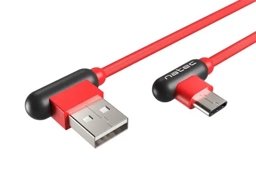 Кабел, Natec USB-C(M) -> USB-A (M) 2.0 cable 1m. Angled left/right Red - image 1