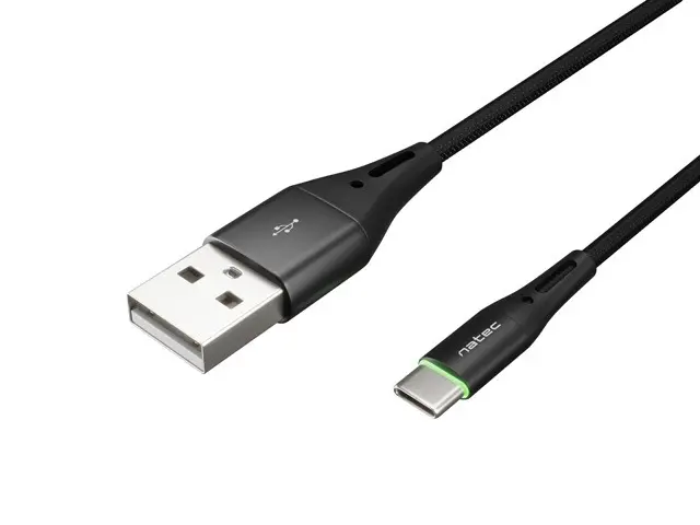 Cablu, Natec USB-C(M) -> USB-A (M) 2.0 cablu 1m. negru LED nailon
