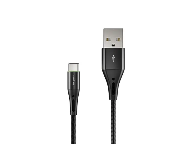 Кабел, Natec USB-C(M) -> USB-A (M) 2.0 cable 1m. Black LED nylon - image 1