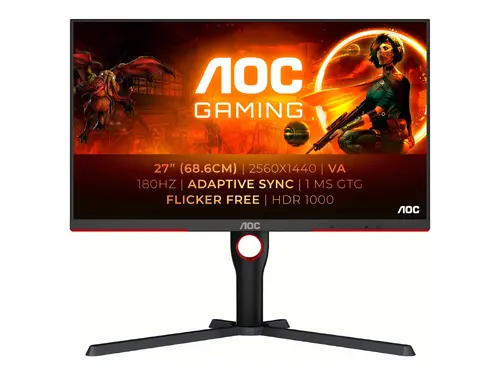 Monitor, AOC Q27G3XMN/BK, 27" VA tip iluminare de fundal MiniLED, 2560x1440@180Hz, 1ms GtG, 1000cd/m2, 3000:1, DCR 80M:1, Adaptive Sync, FlickerFree - 2