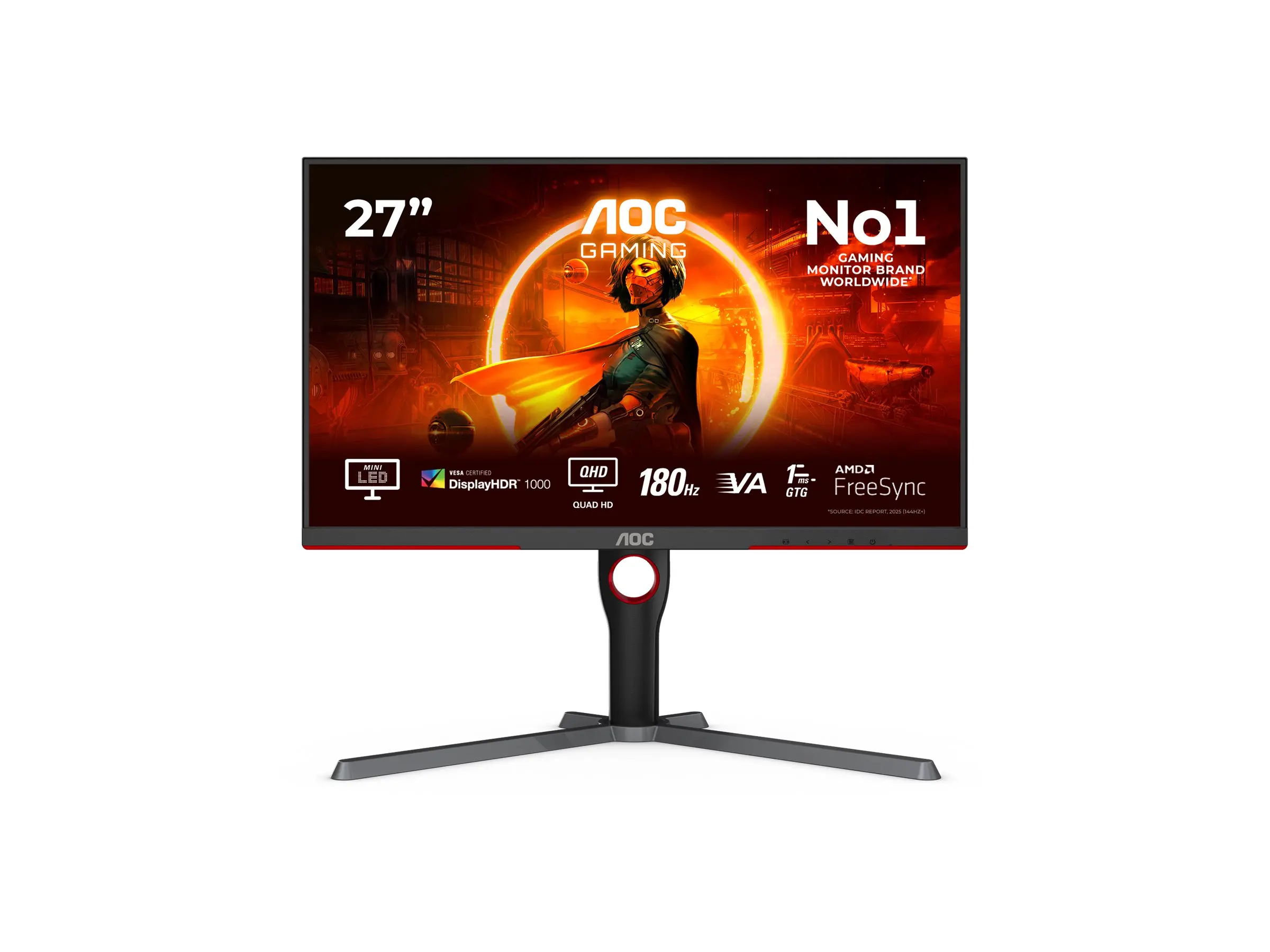 Монитор, AOC Q27G3XMN/BK, 27" VA Backlight type MiniLED, 2560x1440@180Hz, 1ms GtG, 1000cd/m2, 3000:1, DCR 80M:1, Adaptive Sync, FlickerFree, Low Blue Light, Tilt, Height Adjust, Pivot, Swivel, 2xHDMI, DP - image 2
