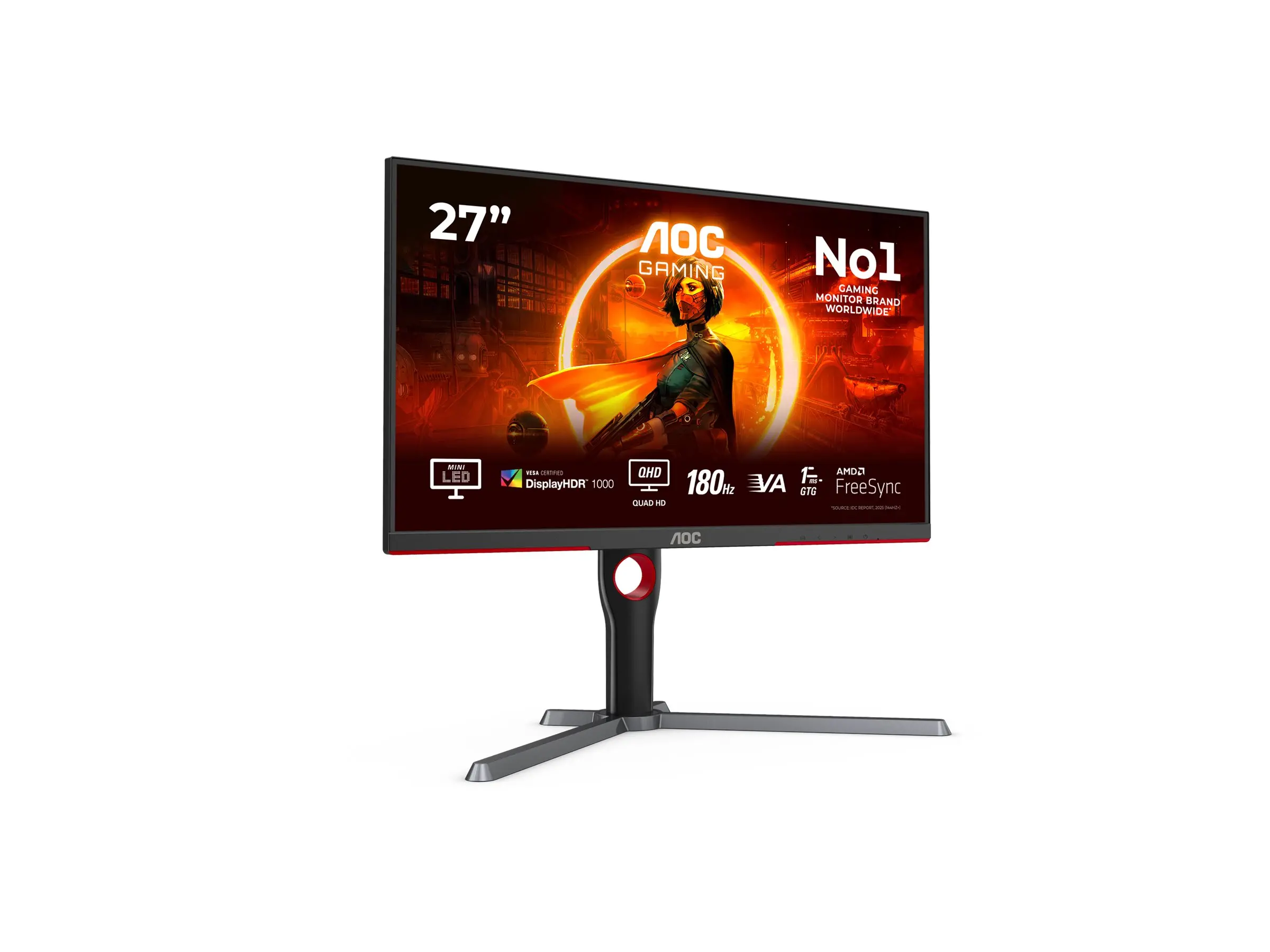 Монитор, AOC Q27G3XMN/BK, 27" VA Backlight type MiniLED, 2560x1440@180Hz, 1ms GtG, 1000cd/m2, 3000:1, DCR 80M:1, Adaptive Sync, FlickerFree, Low Blue Light, Tilt, Height Adjust, Pivot, Swivel, 2xHDMI, DP - image 8