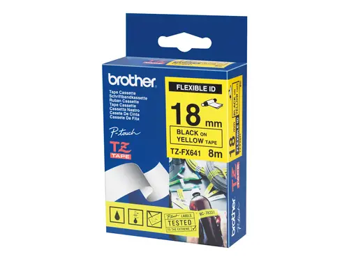 TZ Tape BROTHER 18mm BLACK ON YELLOW FLEXIBLE ID