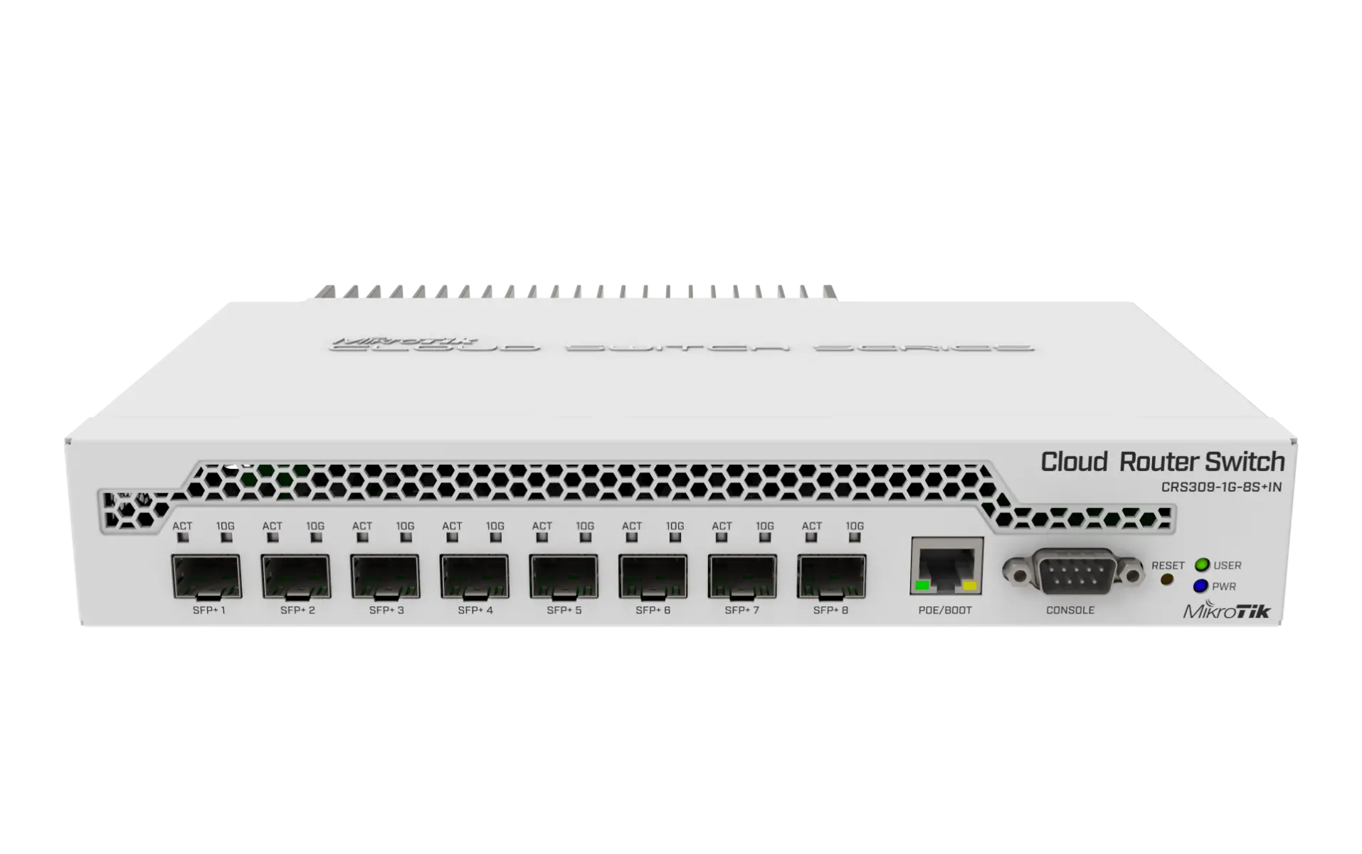 Суич MikroTik CRS309-1G-8S+IN, LAN 1 x Gigabit Ethernet ports, 8 x SFP+ 10Gbps, PoE in
