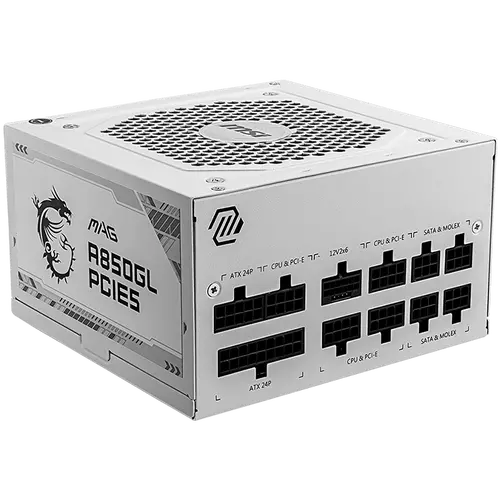 MSI MAG A850GL PCIE5, 850W, 80 Plus Gold, 120mm Fluid Dynamic Bearing Fan, Protections: OCP/OVP/OPP/OTP/SCP, Dimensions: 150mmx140mmx86mm, 7Y Warranty