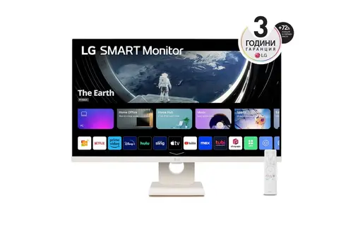 Монитор, LG 27SR50F-W, 27" IPS Smart webOS23, Anti-Glare, 5ms, 1000:1, 250cd/m, FHD 1920x1080, HDR 10, HDMI, USB, Wi-Fi B/in, Reader Mode, Speakers 5W x 2, Tilt, White