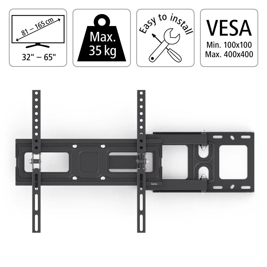 Стенна стойка Hama Fullmotion TV, 32-65", регулируема, Черна - image 4