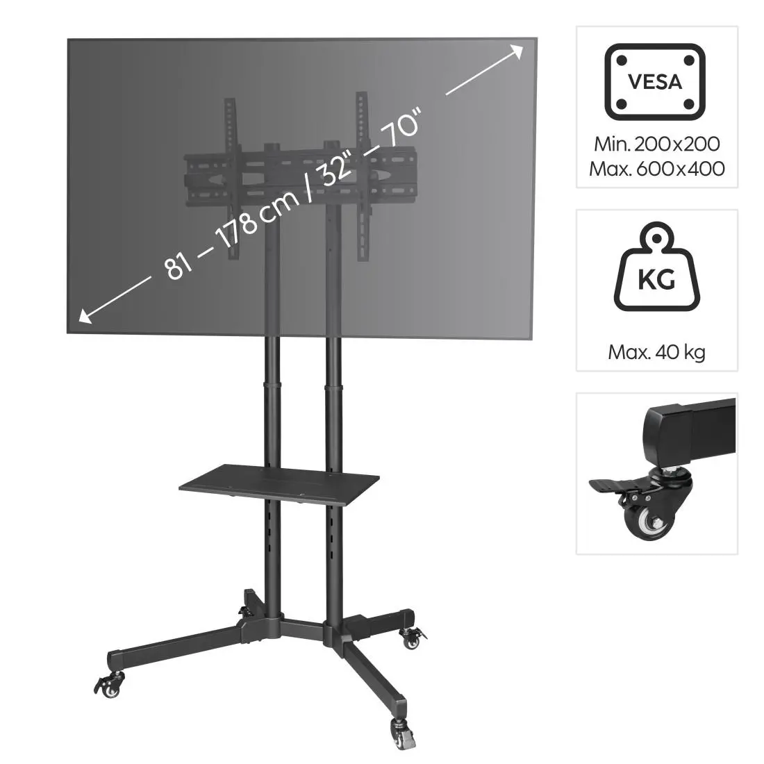 HAMA Мобилна стойка за TV Trolley , до / 75", 220874 - image 5