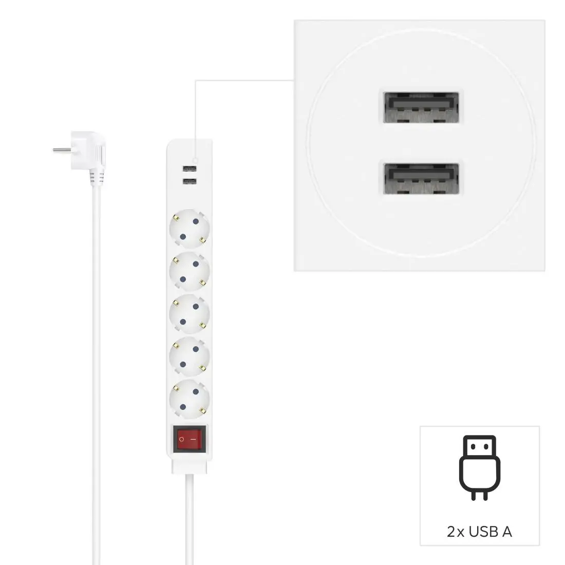 Разклонител HAMA USB 3.4A, 5 гнезда, 2x USB, 3400mA, 223183 - image 7