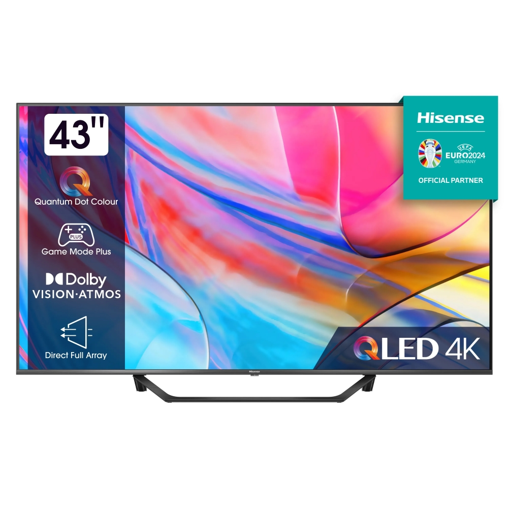 Телевизор, Hisense 43" A7KQ, 4K Ultra HD 3840x2160, QLED, FALD, Quantum Dot, HDR 10+, HLG, Dolby Vision, Dolby Atmos, Smart TV, WiFi 5GHz, WiFi Direct, BT, Anyview Cast, 3xHDMI, 2xUSB, LAN, CI+, DVB-T2/C/S2, Dark Grey