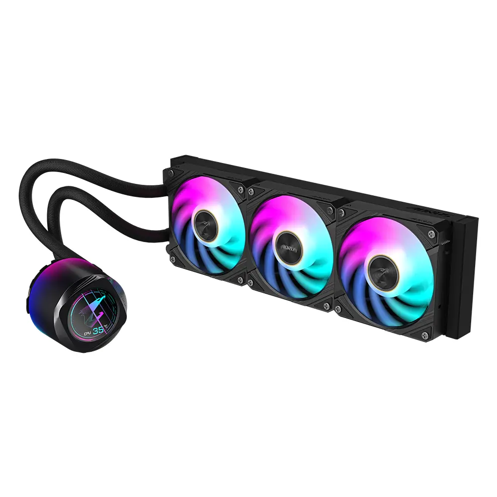 Охладител за процесор Gigabyte AORUS WATERFORCE X II 360 Black, LCD Display - image 1