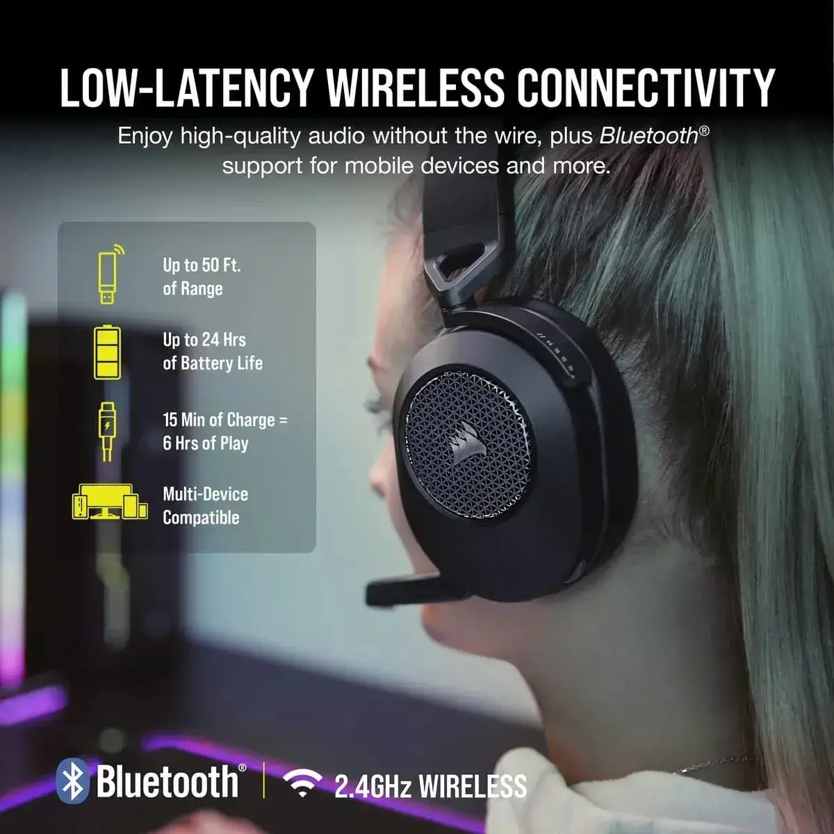 CORSAIR HS65 WIRELESS Gaming Headset, Carbon, v2 (EU) - image 3