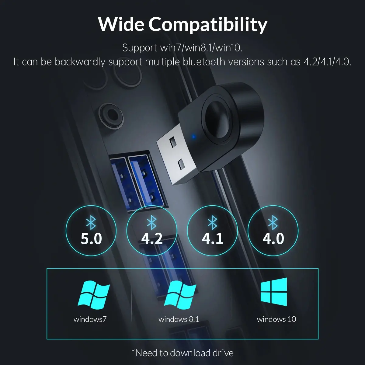 Orico блутут адаптер Bluetooth 5.0 USB adapter, black - BTA-608-BK - image 17