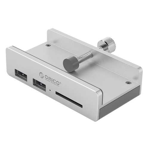 Orico хъб USB 3.0 HUB Clip Type 2 port, SD card reader - aux Micro-USB power input, Aluminum - MH2AC-U3-SV - image 3