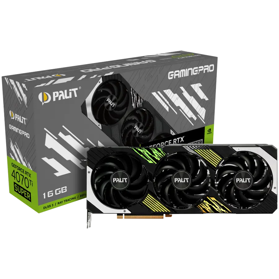 Palit RTX 4070Ti Super GamingPro 16GB GDDR6X, 256 bit, 1x HDMI 2.1a, 3x DP 1.4a, 3 Fan, 1x 16-pin power connector, recommended PSU 750W, NED47TS019T2-1043A