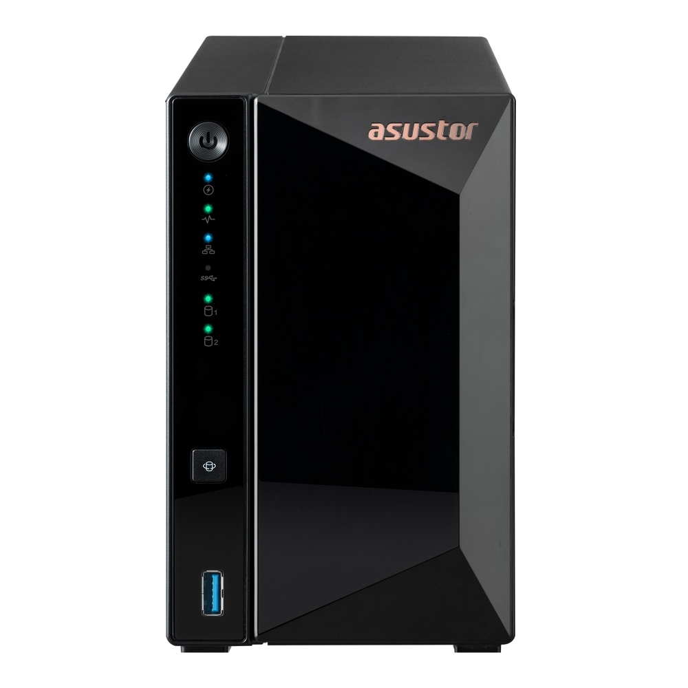 Мрежов сторидж, Asustor AS3302T_V2, 2 bay NAS, Realtek RTD1619B, Quad-Core, 1.7GHz (not ex.), 2.5GbE x1, USB3.2 Gen1 x3, WOW (Wake on WAN), Ttoolless installation, with hot-swappable tray, hardware encryption, MyArchive, EZ connect, EZ Sync, WoL, System Sleep Mode