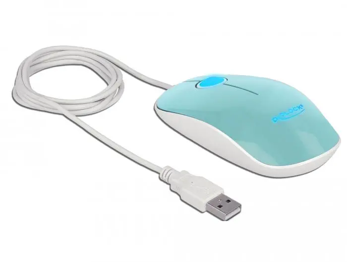 Оптична мишка DeLock, USB-A, Кабел 1.3 м, USB, 1200 dpi, Tюркоаз - image 1