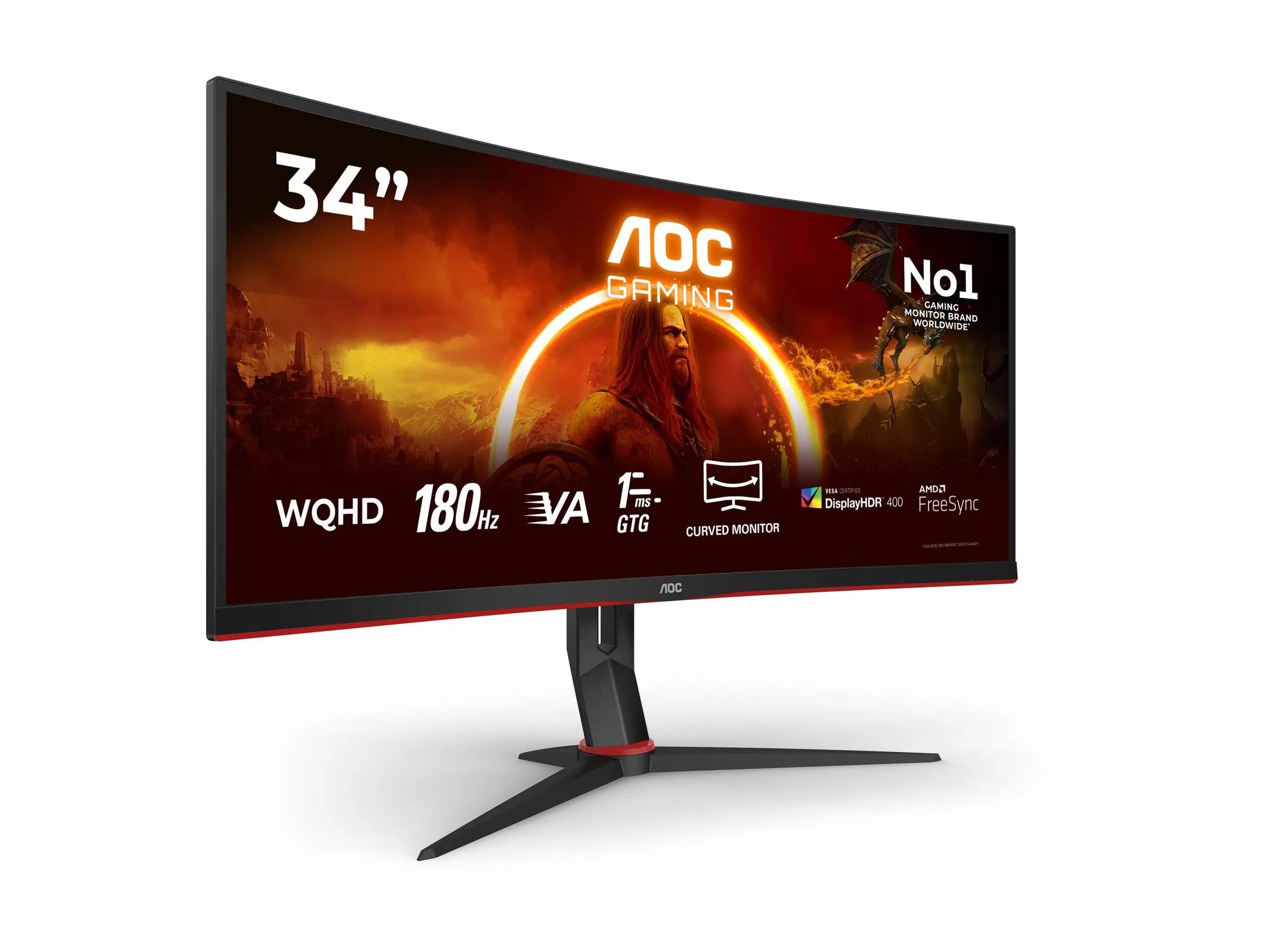 Монитор, AOC CU34G2XP/BK, 34" Curved 1500R VA, WLED, 3440x1440@180Hz, 1ms GtG, 1ms MPRT, 430 cd/m2, 4000:1, 80M:1 DCR, Tilt, Height Adjust, Swivel, 2xHDMI, 2xDP, USB hub - image 4