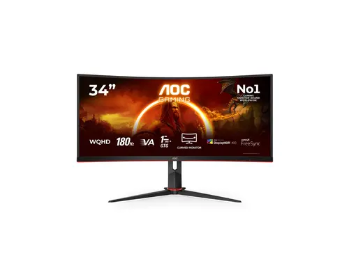 Οθόνη, AOC CU34G2XP/BK, 34" Curved 1500R VA, WLED, 3440x1440@180Hz, 1ms GtG, 1ms MPRT, 430 cd/m2, 4000:1, 80M:1 DCR, Tilt, Height Adjust, Swivel - 1