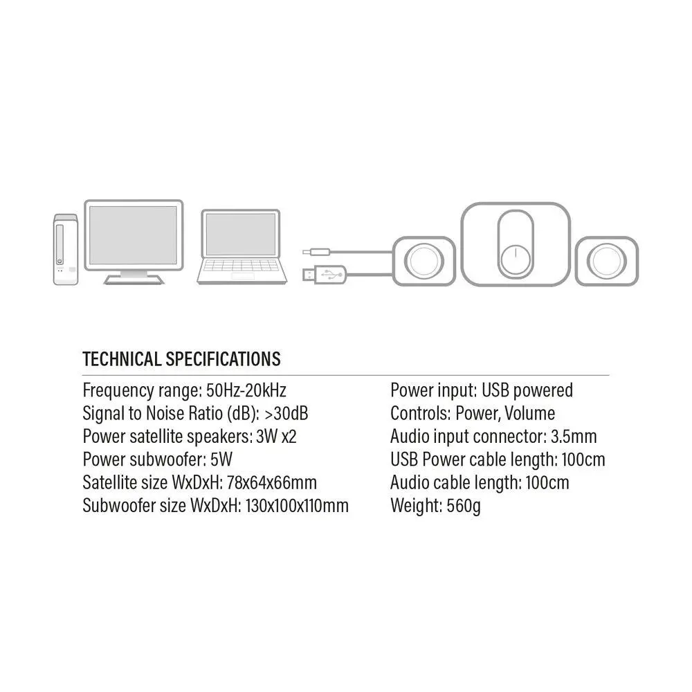 Озвучителна система EWENT Eminent 2.1, 3.5 mm, USB, 11W - image 5