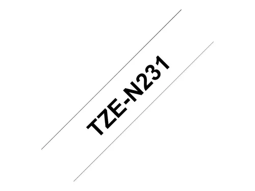 BROTHER TZEN231 12mm BLACK ON WHITE ADHESIVE TAPE NON LAMINATED - image 1