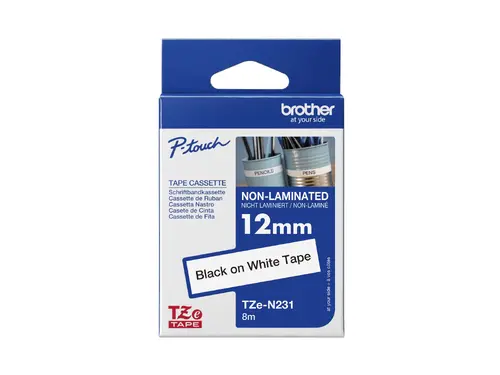 BROTHER TZEN231 12mm BLACK ON WHITE ADHESIVE TAPE NON LAMINATED - image 2