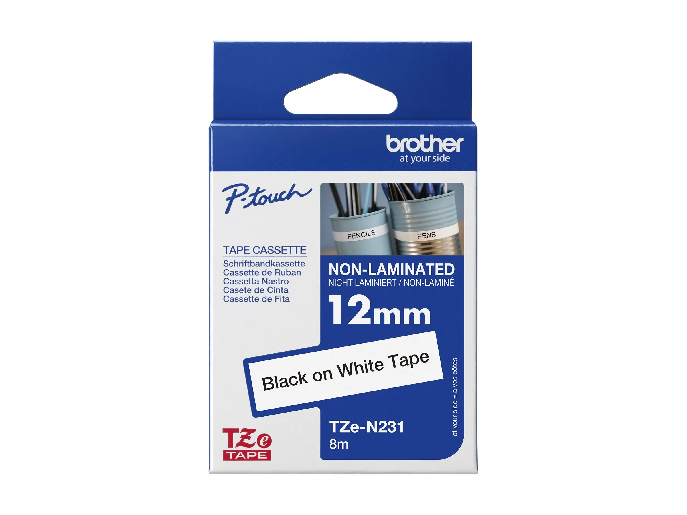 BROTHER TZEN231 12mm BLACK ON WHITE ADHESIVE TAPE NON LAMINATED - image 4