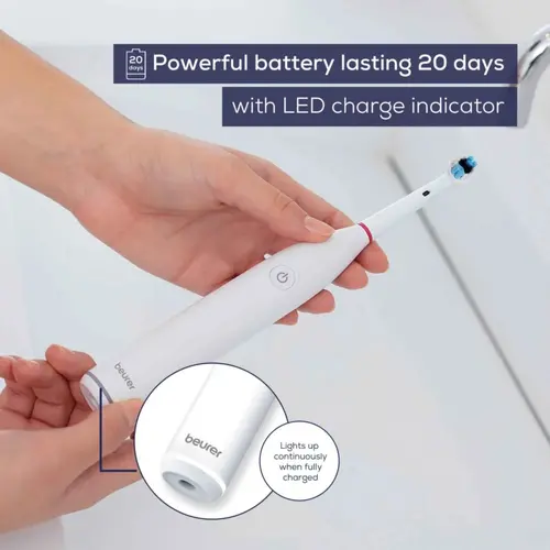 Електрическа четка за зъби, Beurer TB 30 Electric toothbrush; 2 cleaning programs; 20days Battery life; 2-min timer; Oscillating, pulsating, brushing technology; Incl. charger, USB cable with adapter & CBH; white - image 8