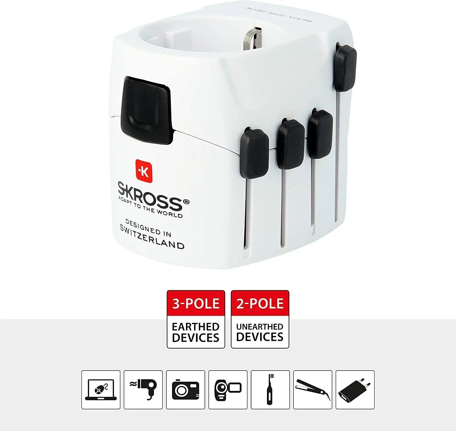 Адаптер SKROSS PRO Earthed 1103145, World, Бял - image 1