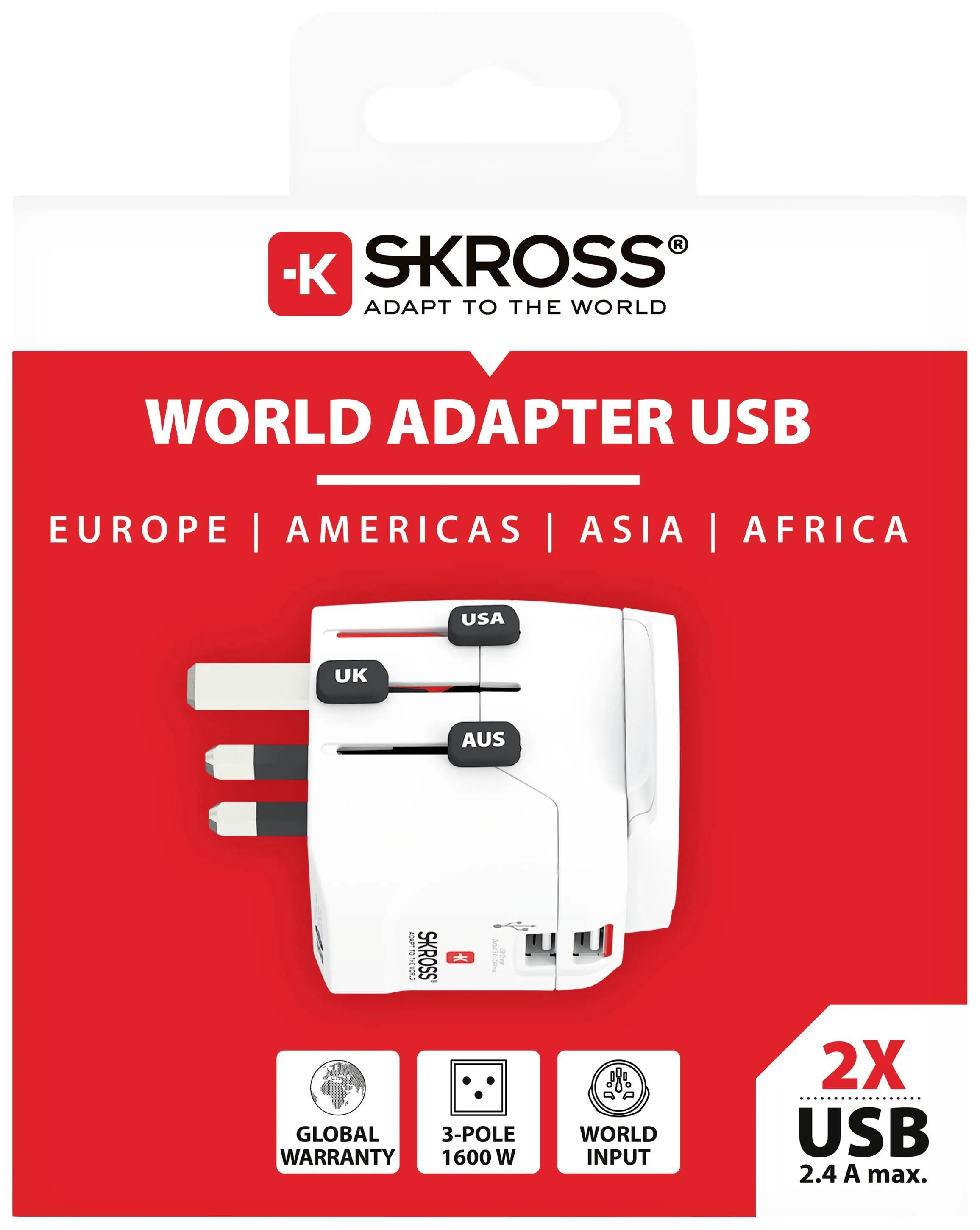Адаптер SKROSS PRO Light, 2 x USB-A, World, Бял - image 4
