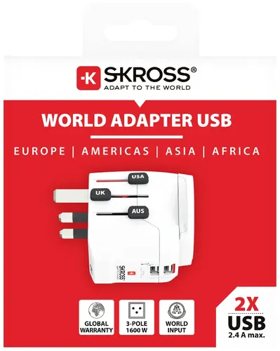 Адаптер SKROSS PRO Light, 2 x USB-A, World, Бял - image 4