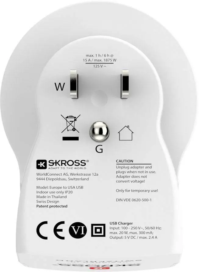 Адаптер SKROSS Europe към USA, USB, Бял - image 2