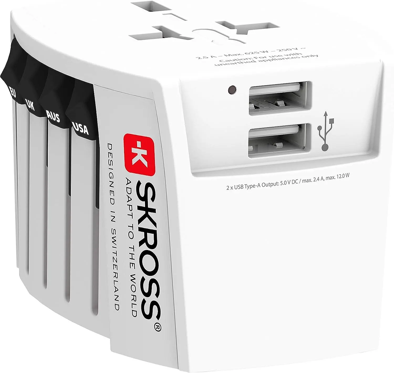 Αντάπτορας SKROSS PRO MUV 2 x USB-A, 1.302960, World, Λευκό
