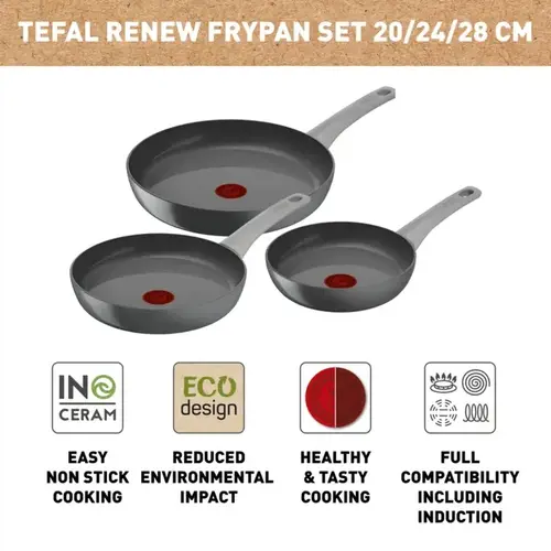 Комплект тигани и тенджери, Tefal C4279132 SET 3FP CER RENEW ON HIPPO IRON - image 2