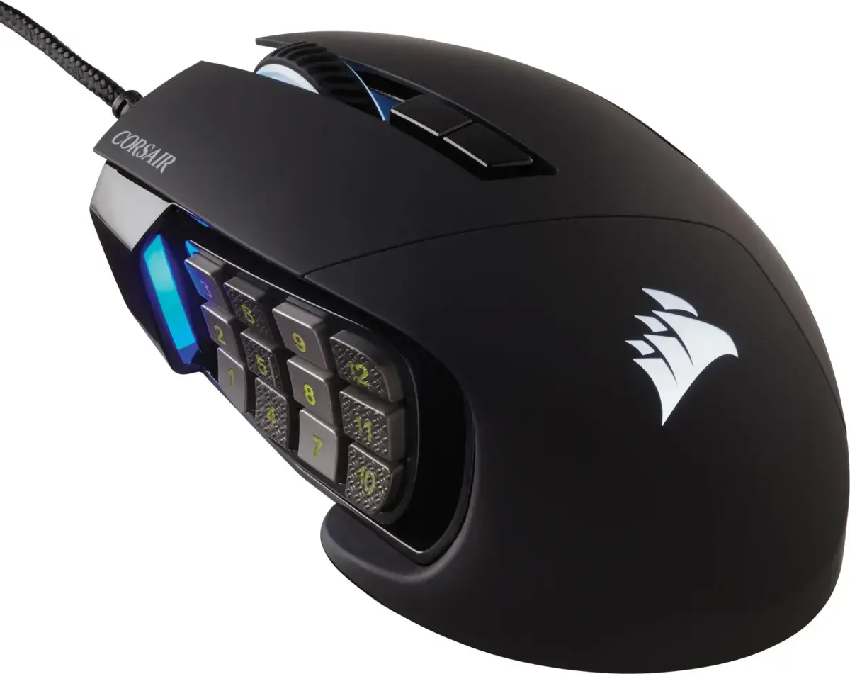 CORSAIR SCIMITAR RGB ELITE, MOBA/MMO, Black, Backlit RGB LED, 18000 DPI, Optical