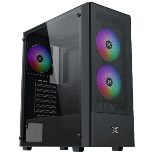 Hero II Air 3F negru EN41655, ATX/M-ATX/MINI ITX, USB3.0 X1, USB2.0 X2, HD AUDIO, grilă frontală tip plasă & TG pe stânga, 3 buc. ventilator LED fix