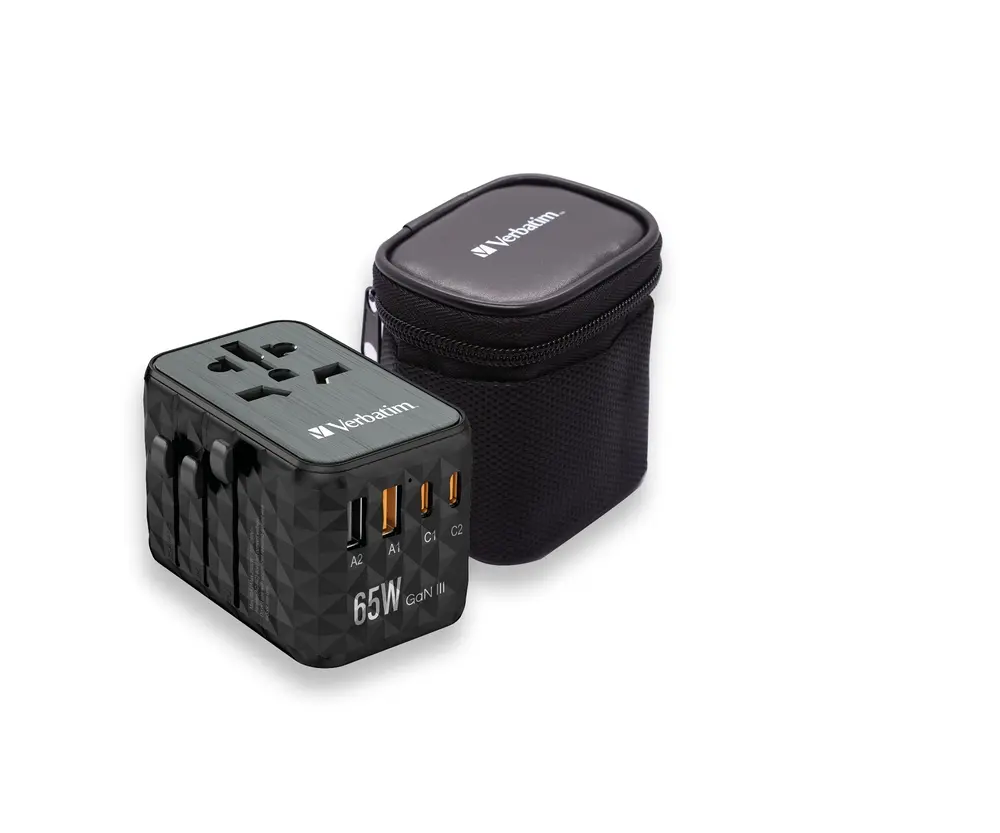 Адаптер, Verbatim UTA-05 GaN III Universal Travel Adapter with 2 x USB-C PD 65W & QC 4+ / 2 x USB-A