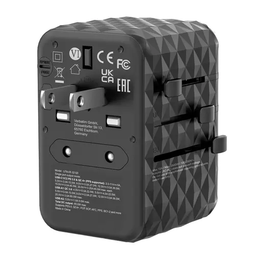 Адаптер, Verbatim UTA-05 GaN III Universal Travel Adapter with 2 x USB-C PD 65W & QC 4+ / 2 x USB-A - image 3