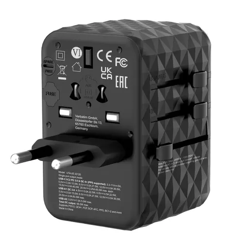Адаптер, Verbatim UTA-05 GaN III Universal Travel Adapter with 2 x USB-C PD 65W & QC 4+ / 2 x USB-A - image 4