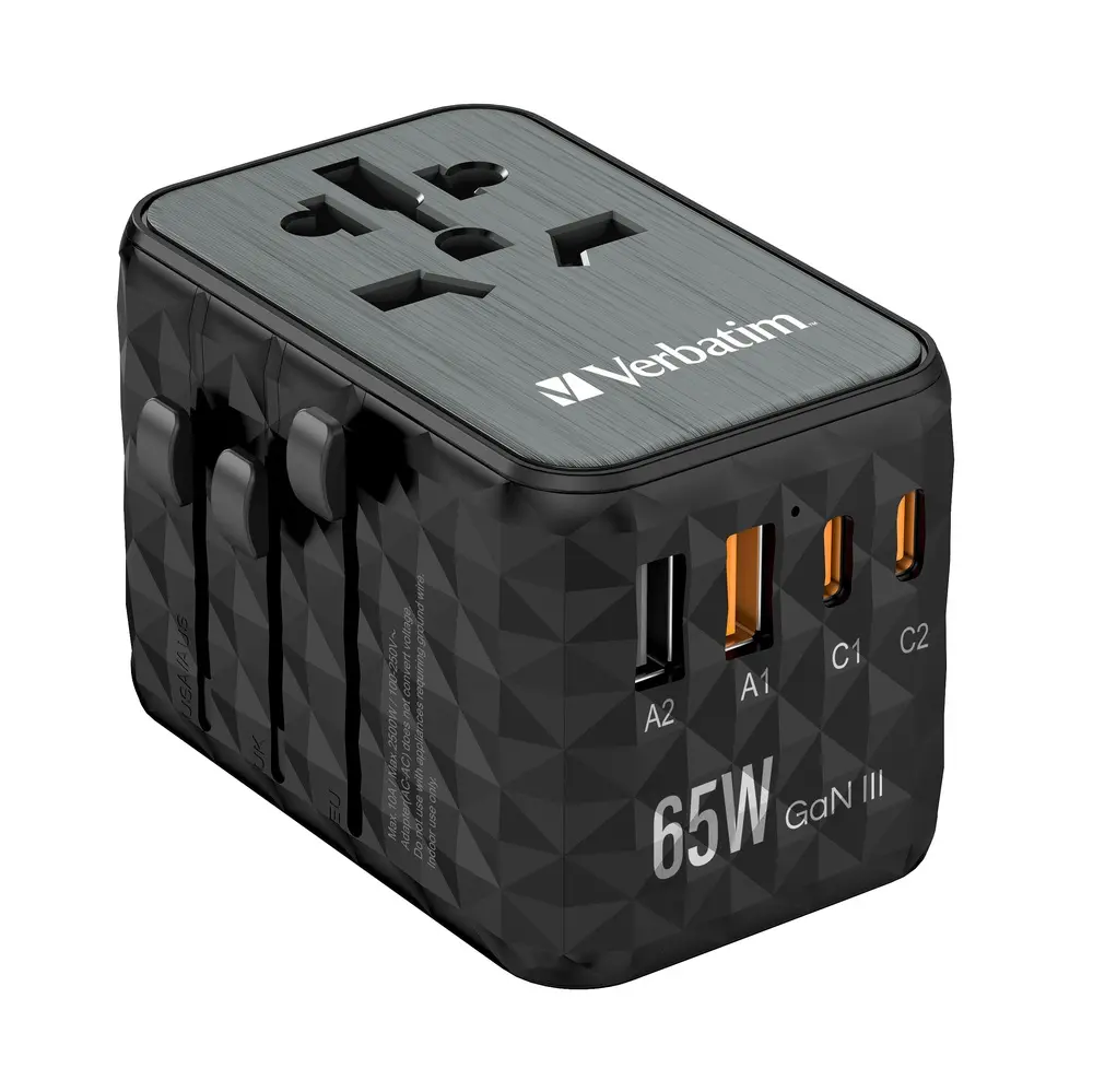 Адаптер, Verbatim UTA-05 GaN III Universal Travel Adapter with 2 x USB-C PD 65W & QC 4+ / 2 x USB-A - image 7