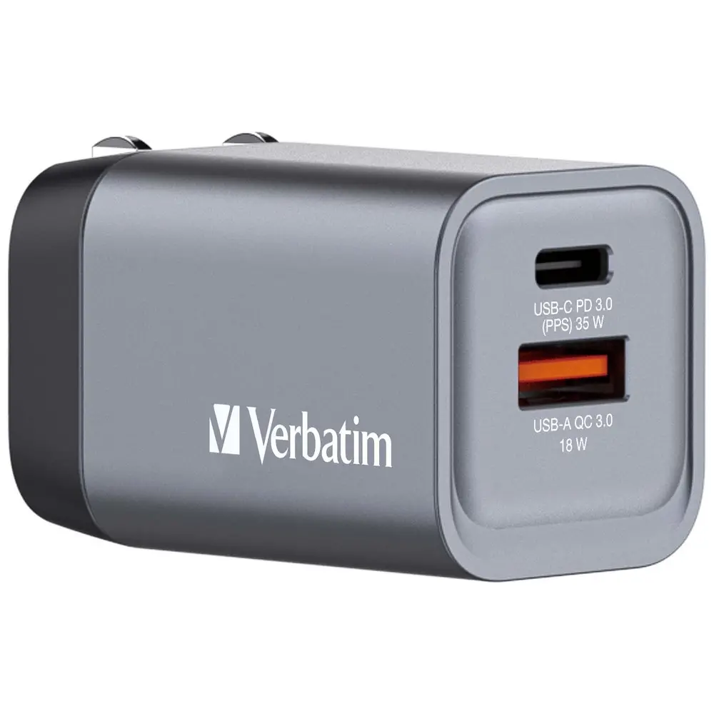 Încărcător, Verbatim GNC-35 GaN Charger 2 Port 35W USB A/C (EU/UK/US)