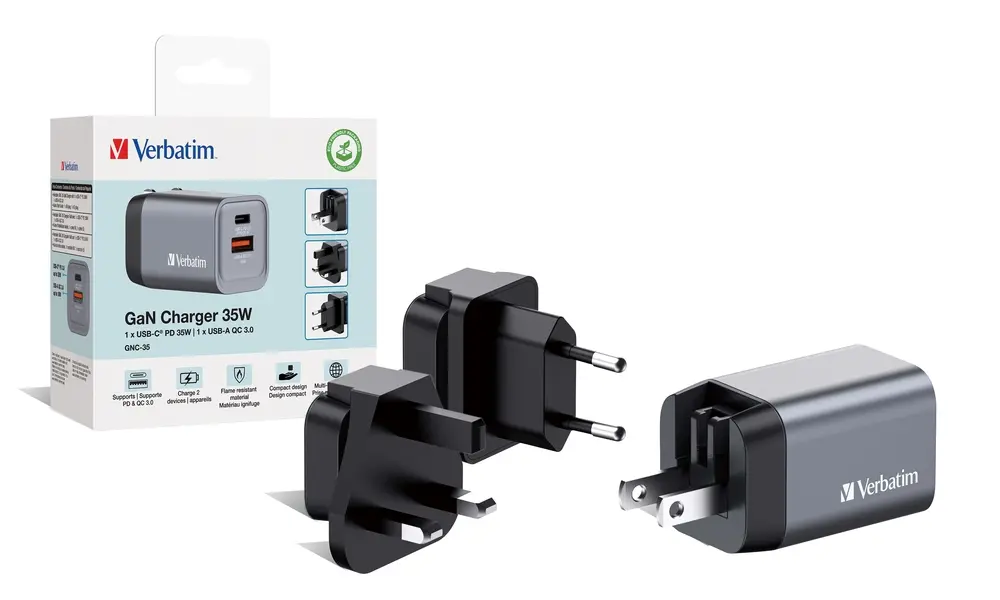 Φορτιστής, Verbatim GNC-35 GaN Charger 2 Port 35W USB A/C (EU/UK/US) - image 6