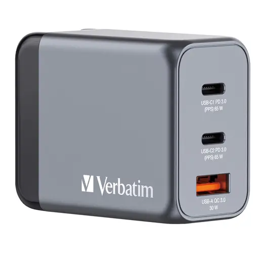 Зарядно устройство, Verbatim GNC-65 GaN Charger 3 Port 65W USB A/C (EU/UK/US)