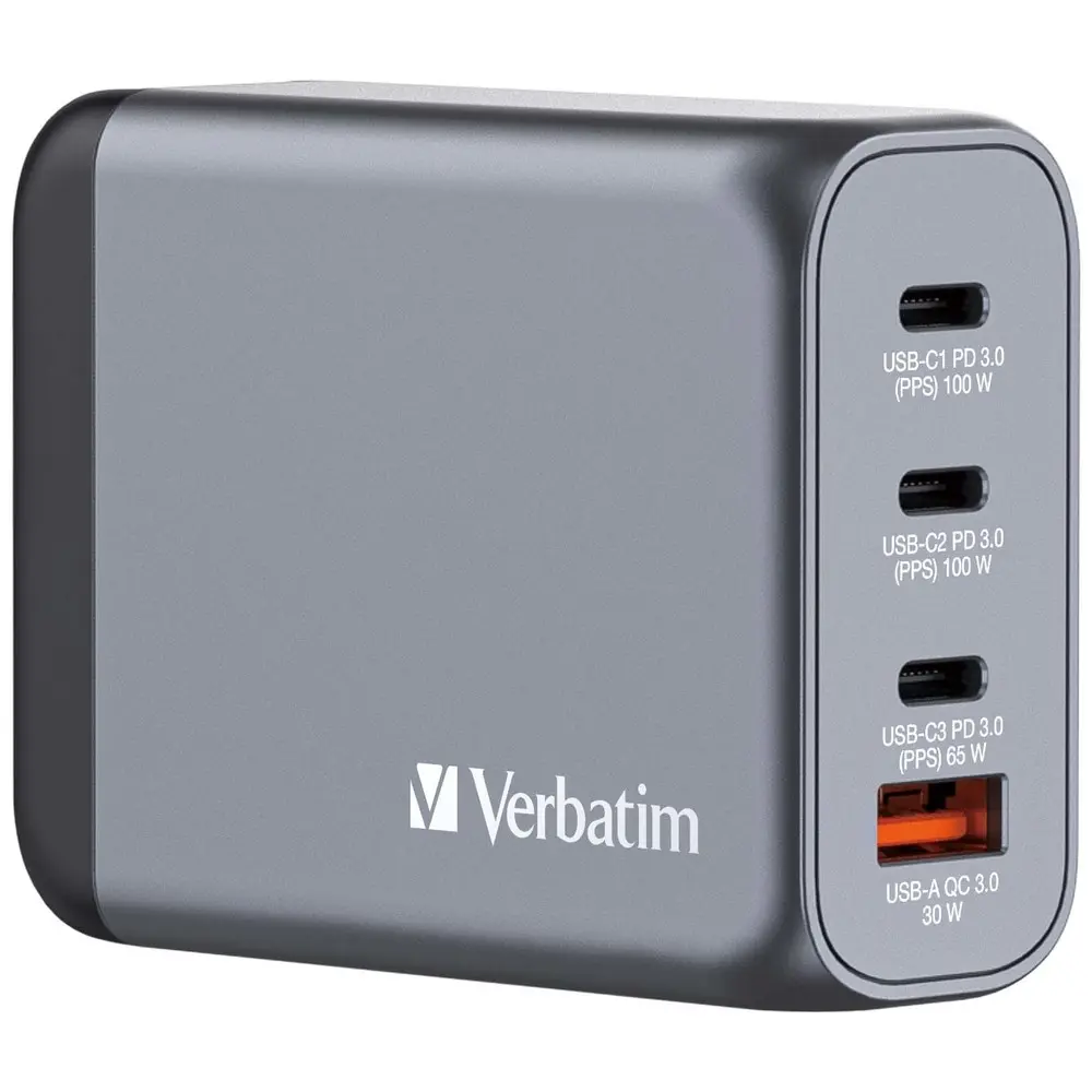 Încărcător, Verbatim GNC-100 GaN Charger 4 Port 100W USB A/C (EU/UK/US)