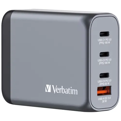 Încărcător, Verbatim GNC-100 GaN Charger 4 Port 100W USB A/C (EU/UK/US) - 1